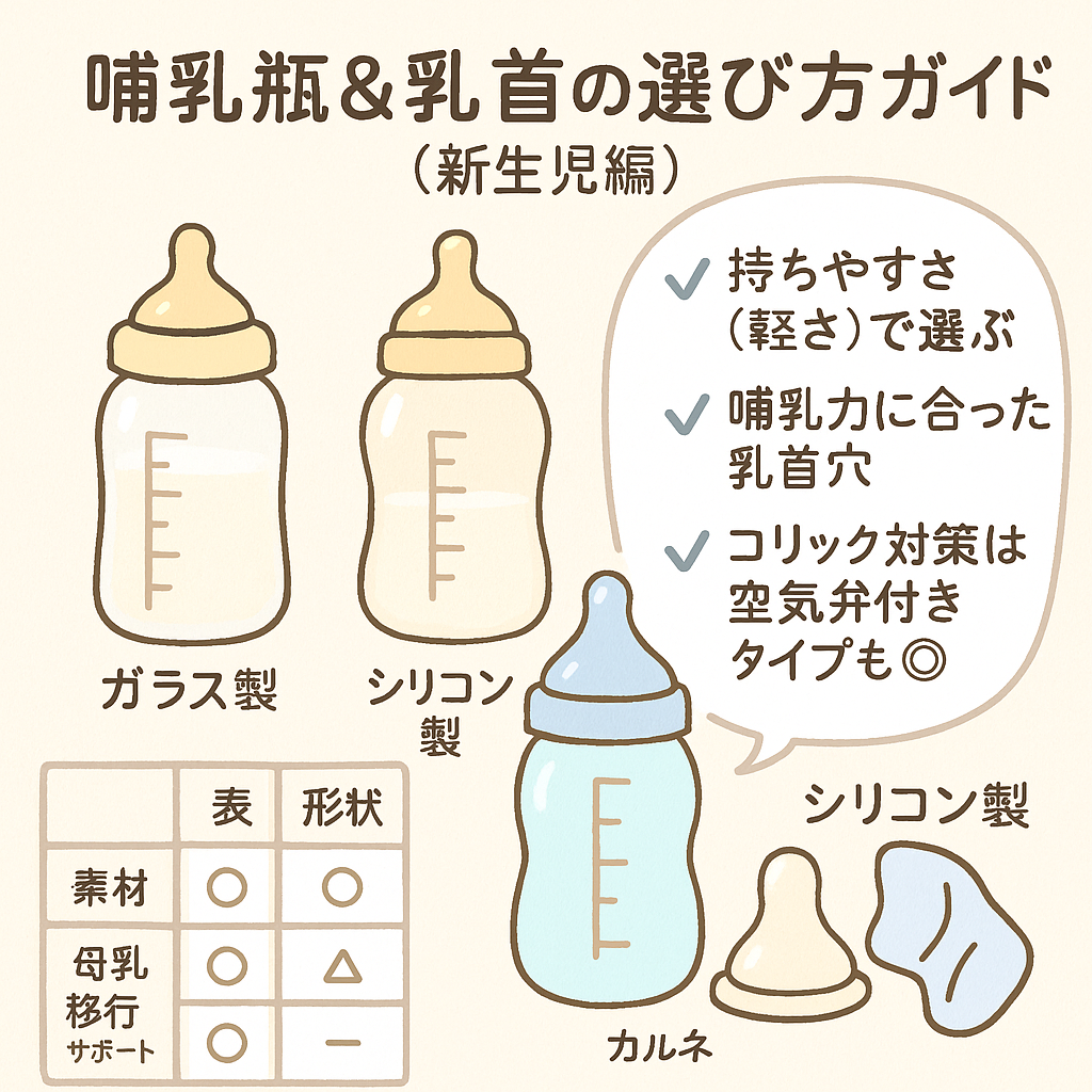【新生児・低月齢向け】哺乳瓶＆乳首の選び方完全ガイド：素材・形状・悩み（コリック・母乳移行）を徹底解説！